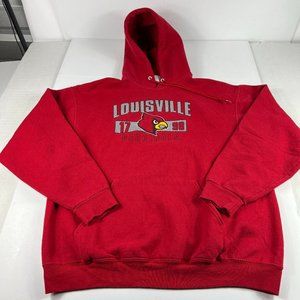 Louisville Cardinals Sweatshirt Extra Large Red & Grey Faded Pullover Hoodie